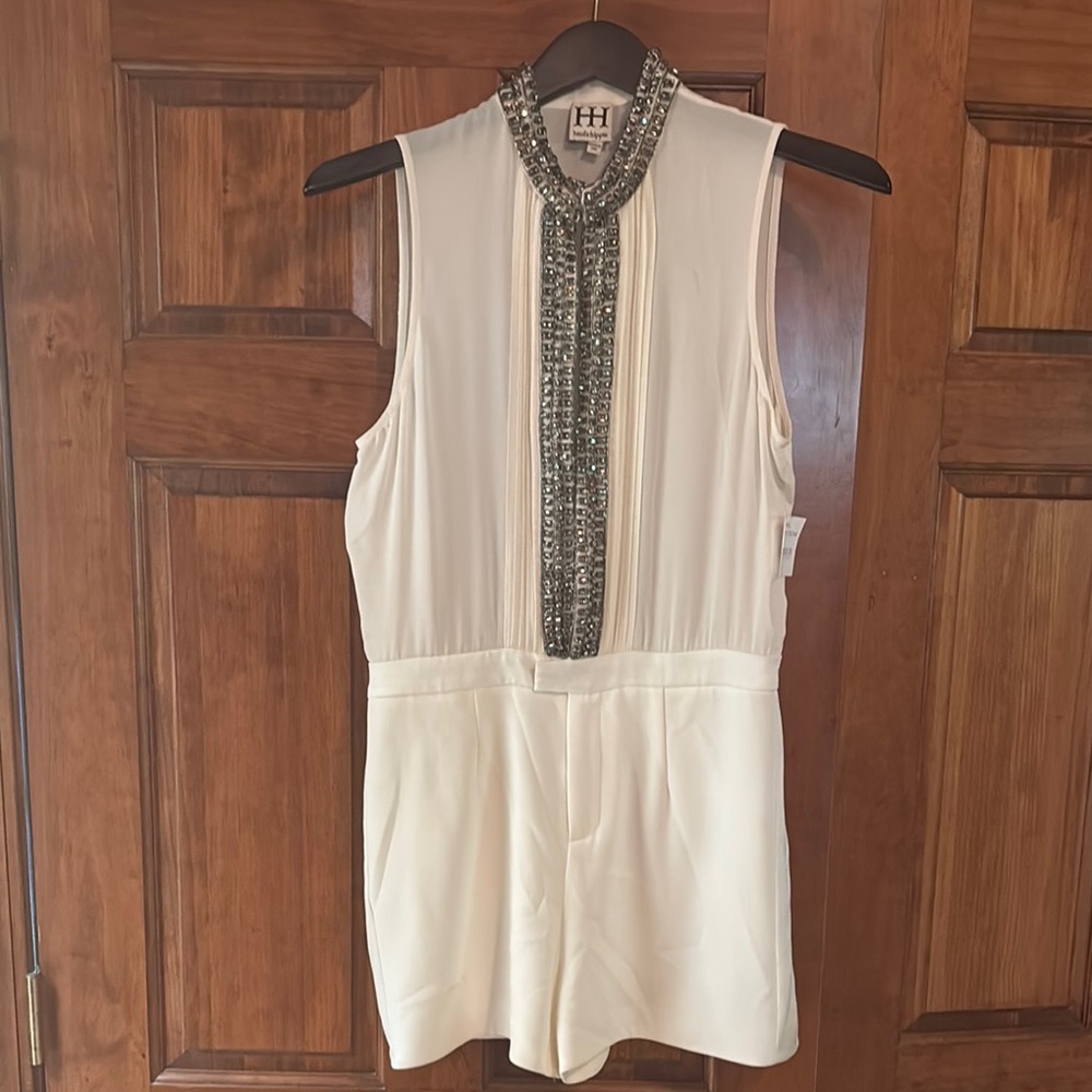 Haute Hippie Cream Embellished Mini Dress